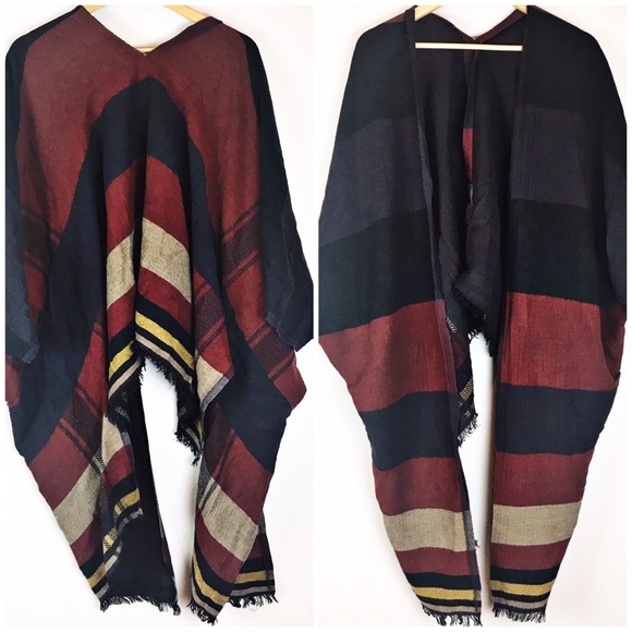 Sweaters - Boho Southwest Striped Poncho Shawl